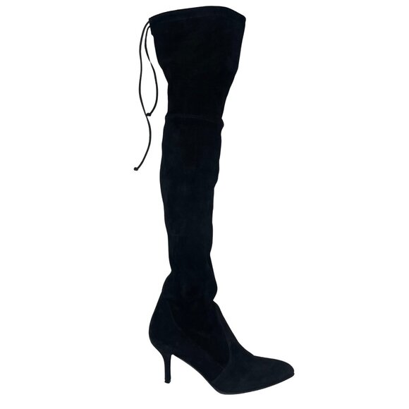 Stuart Weitzman Black Suede Over The Knee Kitten Heel Boots - Picture 2 of 12